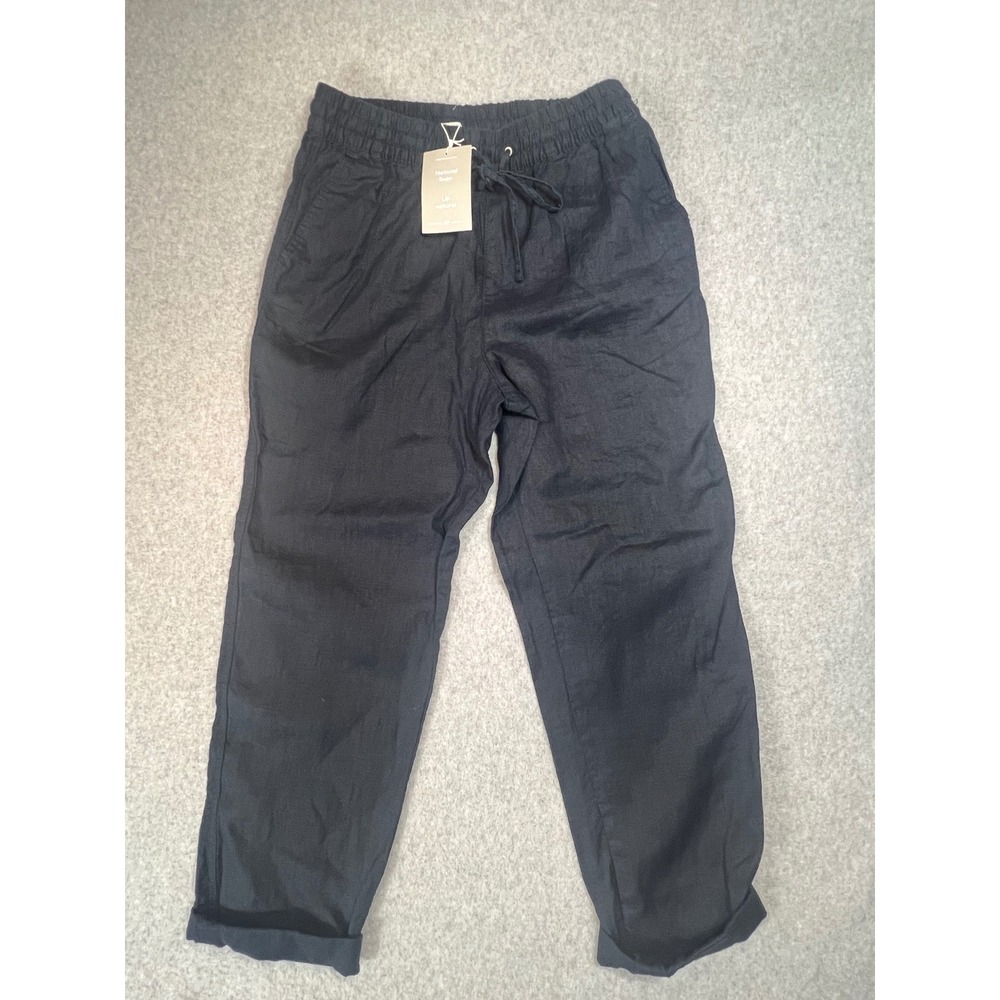 H&M Premium Selection Linen Pants Women Small Black Elastic Drawstring NEW